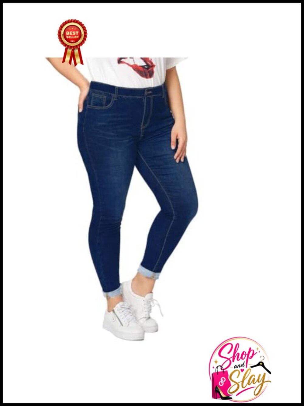 Plus Size High Waisted Skinny Jeans Ripped Stretchy Denim Jeggings